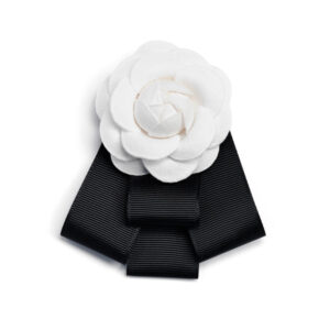 Classic camellia medal brooch in black and white
