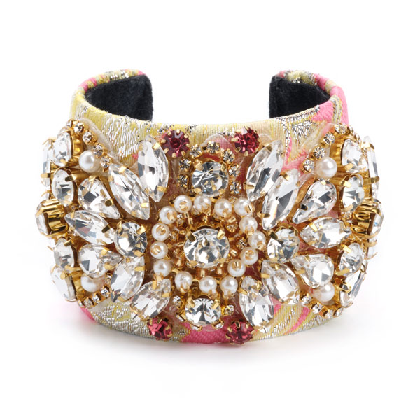 Gold-pink baroque metal cuff bracelet
