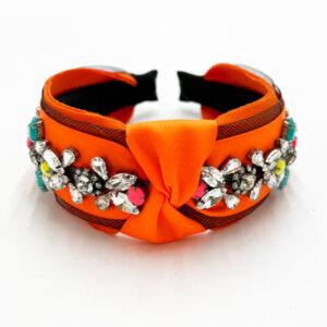 Neon orange headband with acrylic stone