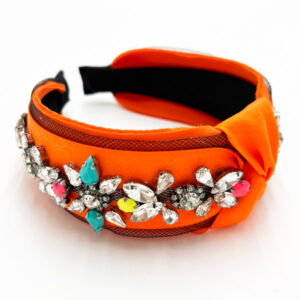 Neon orange headband with acrylic stone